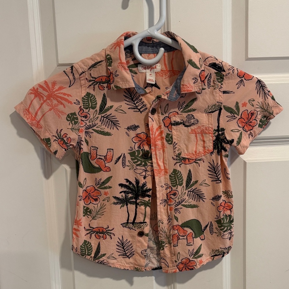 Cat & Jack Pink Tropical Button Down Shirt